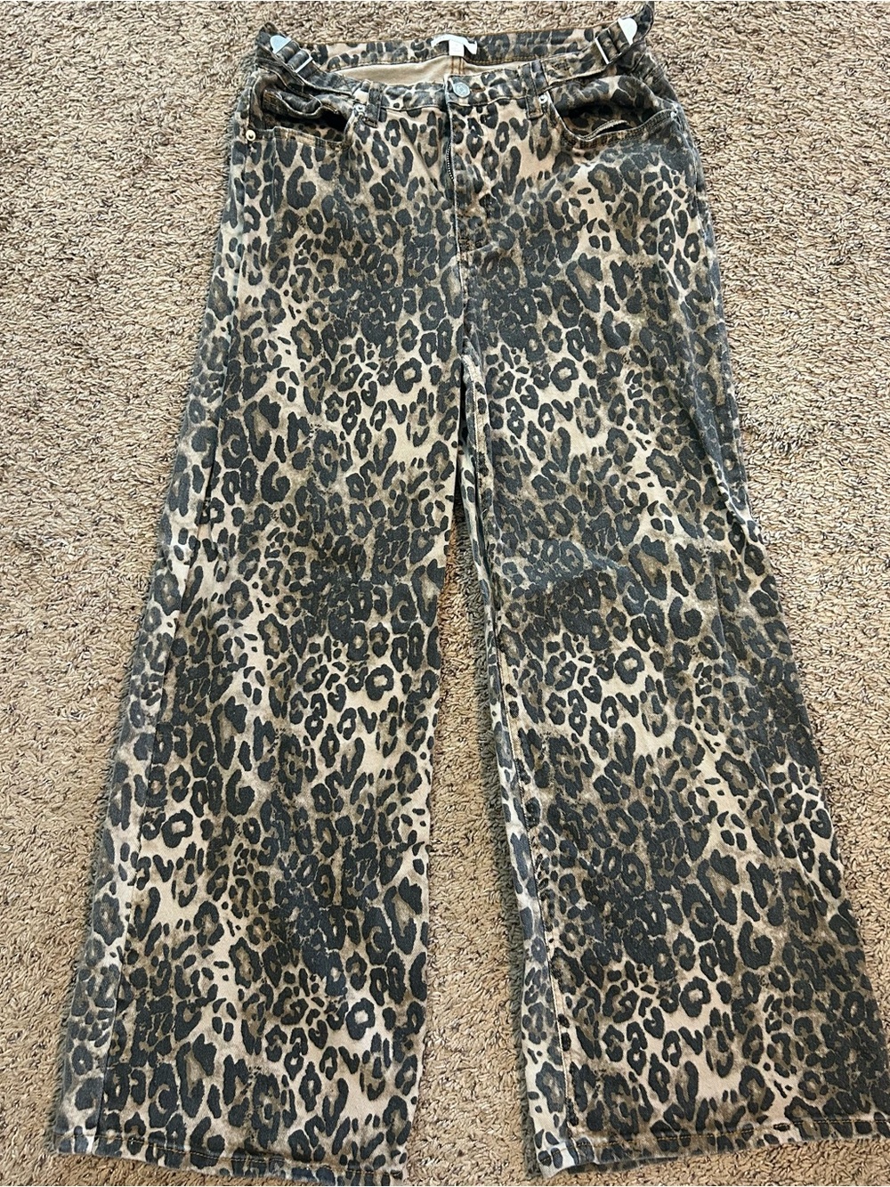 Gianni Bini Leopard Print Wide-Leg Jeans in Black and Brown